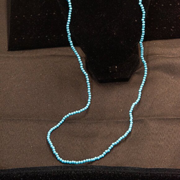 36" Turquoise Look Small Seed Bead Necklace - Picture 2 of 4